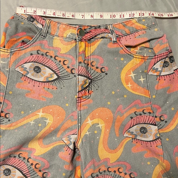 Evil eye super wide legged denim jeans button & zipper unbranded - Picture 8 of 15